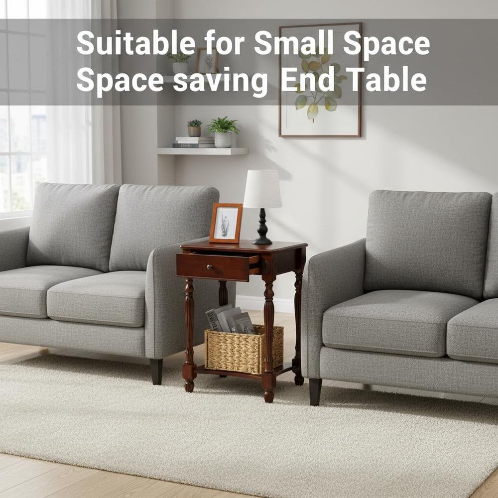 Narrow End Side Table with Drawer and Storage Shelf Set of 2, Sofa Beside Tab...