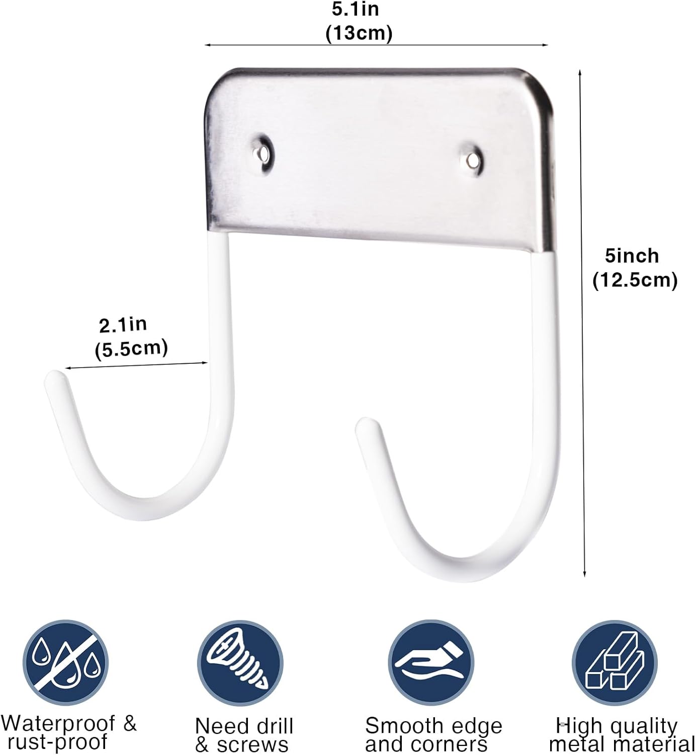 Ironing Board Hanger Wall Mount, Ironing Board Holder for Y or T Shaped,Stainless Steel Wall Hook Iron Board Holder for Laundry Rooms with 2 Hooks (White)