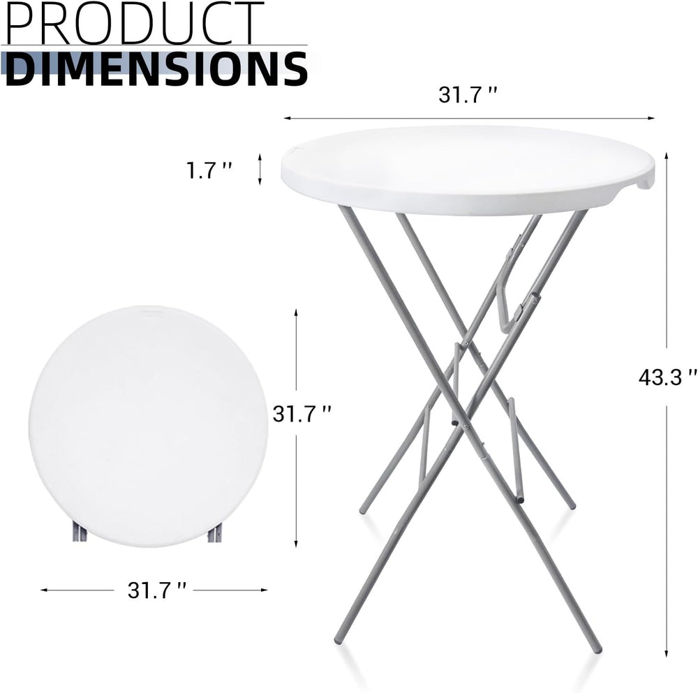 Byliable 32in Cocktail Folding Table, Round High Top Bar Table, White | Porta...