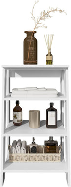 Geelife 30" High 4-Tier Ladder Shelf Organizer for Bathroom, Side Table, Living Room in White, Particle Board