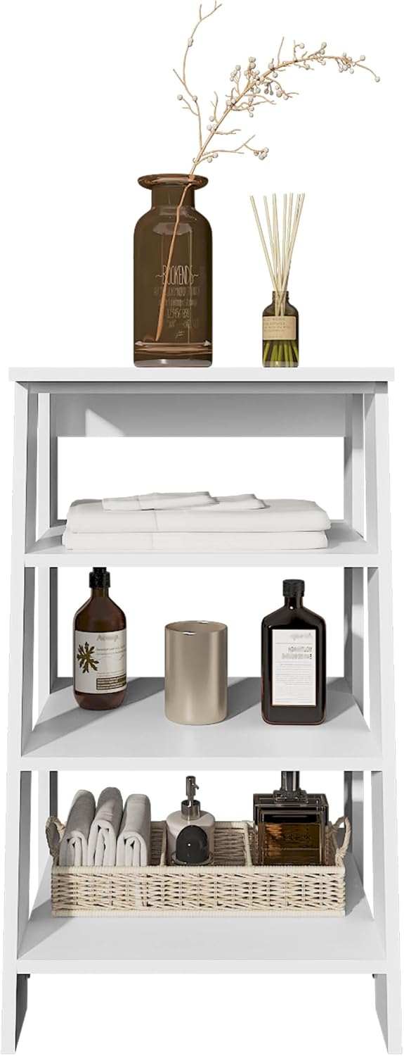Geelife 30" High 4-Tier Ladder Shelf Organizer for Bathroom, Side Table, Living Room in White, Particle Board