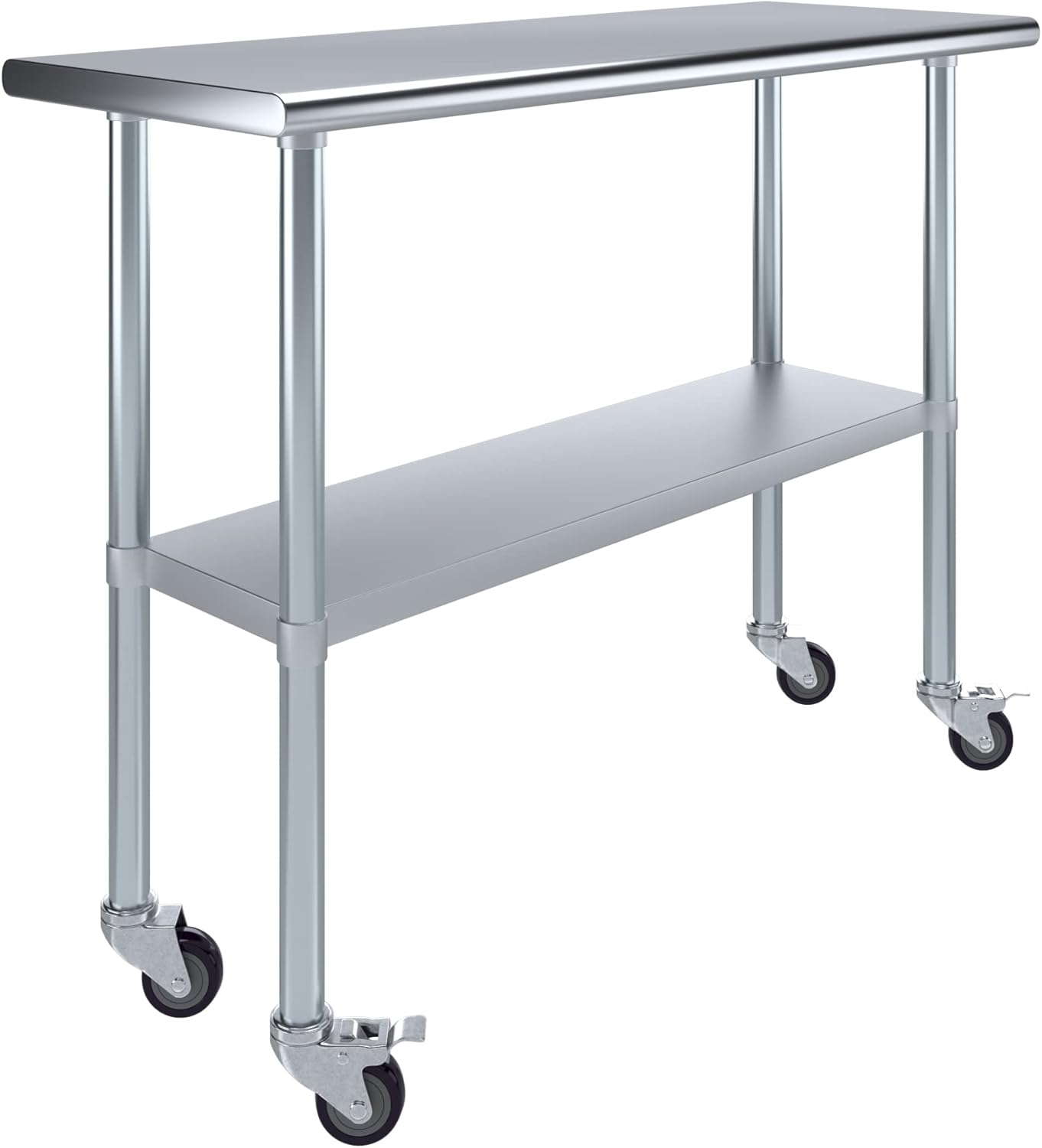 AmGood 18" x 48" Stainless Steel Work Table with Casters | Heavy Duty Metal Utility Table On Wheels | Kitchen Island Cart