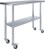 AmGood 48" Long x 18" Deep Stainless Steel Table with Casters