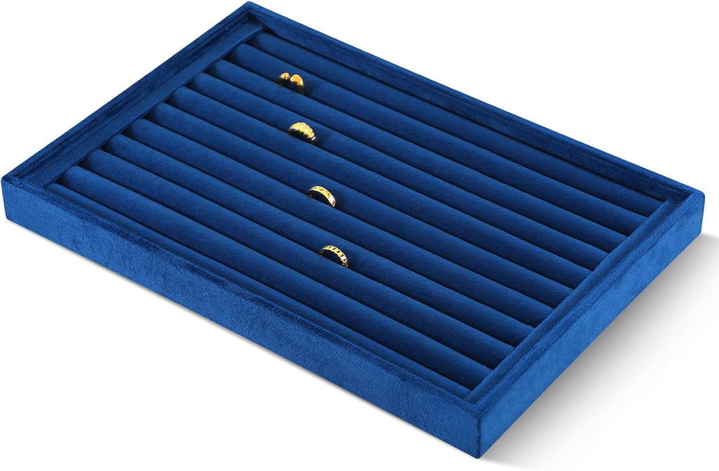Ring Tray, Velvet Jewelry Trays,Premium Ring Display Case,Luxury Stud Earring Organizer,Blue Jewelry Storage