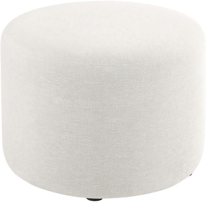 White Woven Heathered Fabric Ottoman, 23-Inch Round, Comfortable Outdoor Loun...