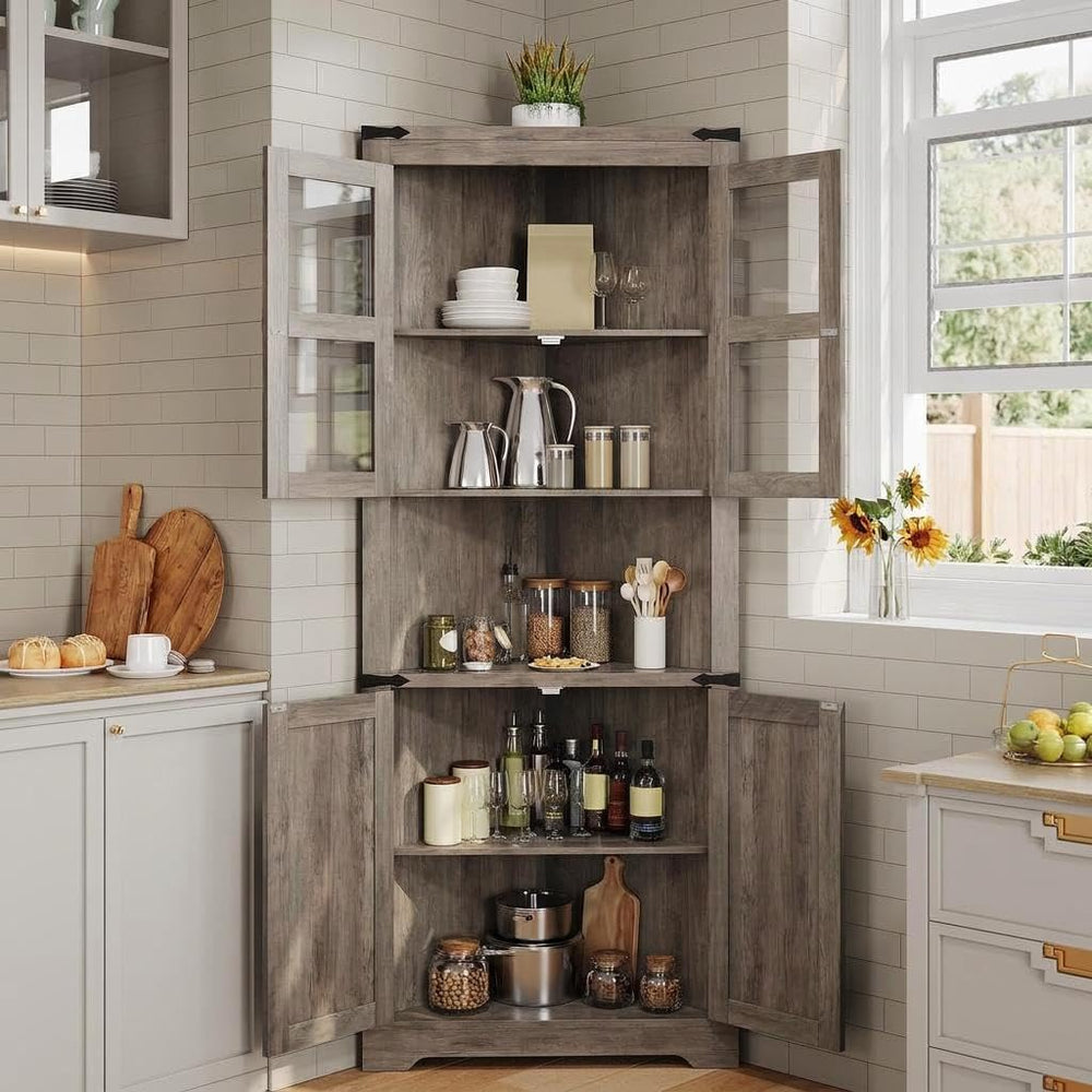 GarveeHome 67 in Tall Corner Storage Cabinet with Lights, Farmhouse Corner Hu...
