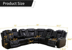 Power Reclining Sectional Sofa for Living Room,Modern L-Shaped Black Air Leather Sectional Couch Set,Recliner Sofa Set,with LED Lights,Cup Holder,Storage,Charging Ports,Home Theater Seat