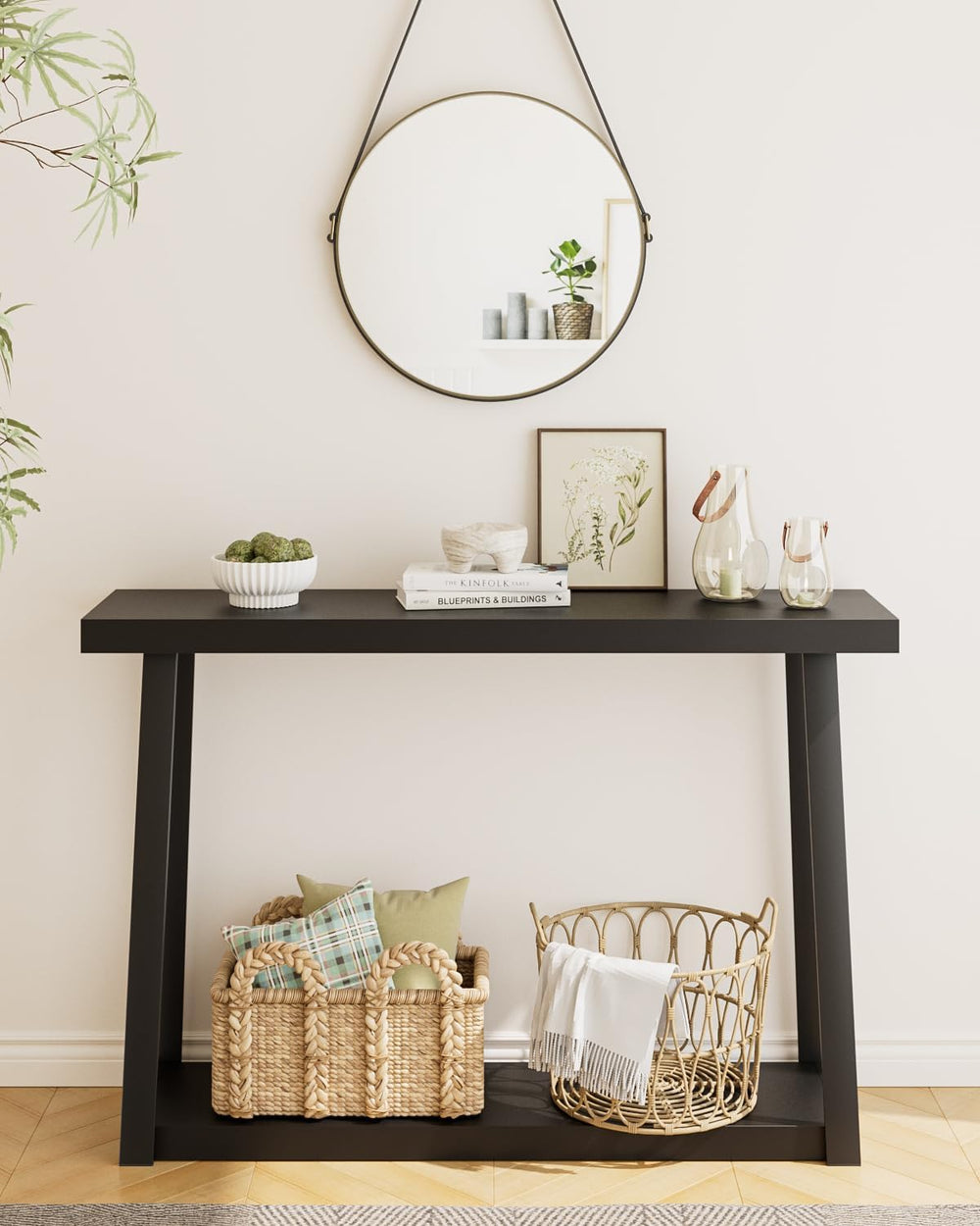 Masupu Console Table with Storage, Sofa Table with Shelf, Narrow Entryway Tab...