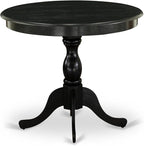 East West Furniture AMAB3-ABK-24 3 Piece Modern Dining Table Set Contains a Round Kitchen Table with Pedestal and 2 Black Color Linen Fabric Upholstered Chairs, 36x36 Inch, Wirebrushed Black