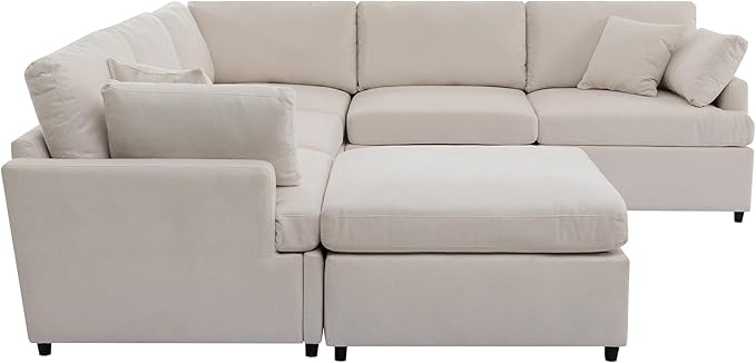 Merax 6-Seater Modern Large U-Shape Sectional Sofa, with Removable Ottomans for Living Room,Beige