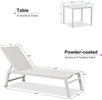 PURPLE LEAF Oversized Chaise Lounge Chair Set of 2 with Wheels, Linen | White finish reflects sun heat, Light & tough aluminum frame, Fast-dry fabric less moisture buildup, 5-height adjust, Tight
