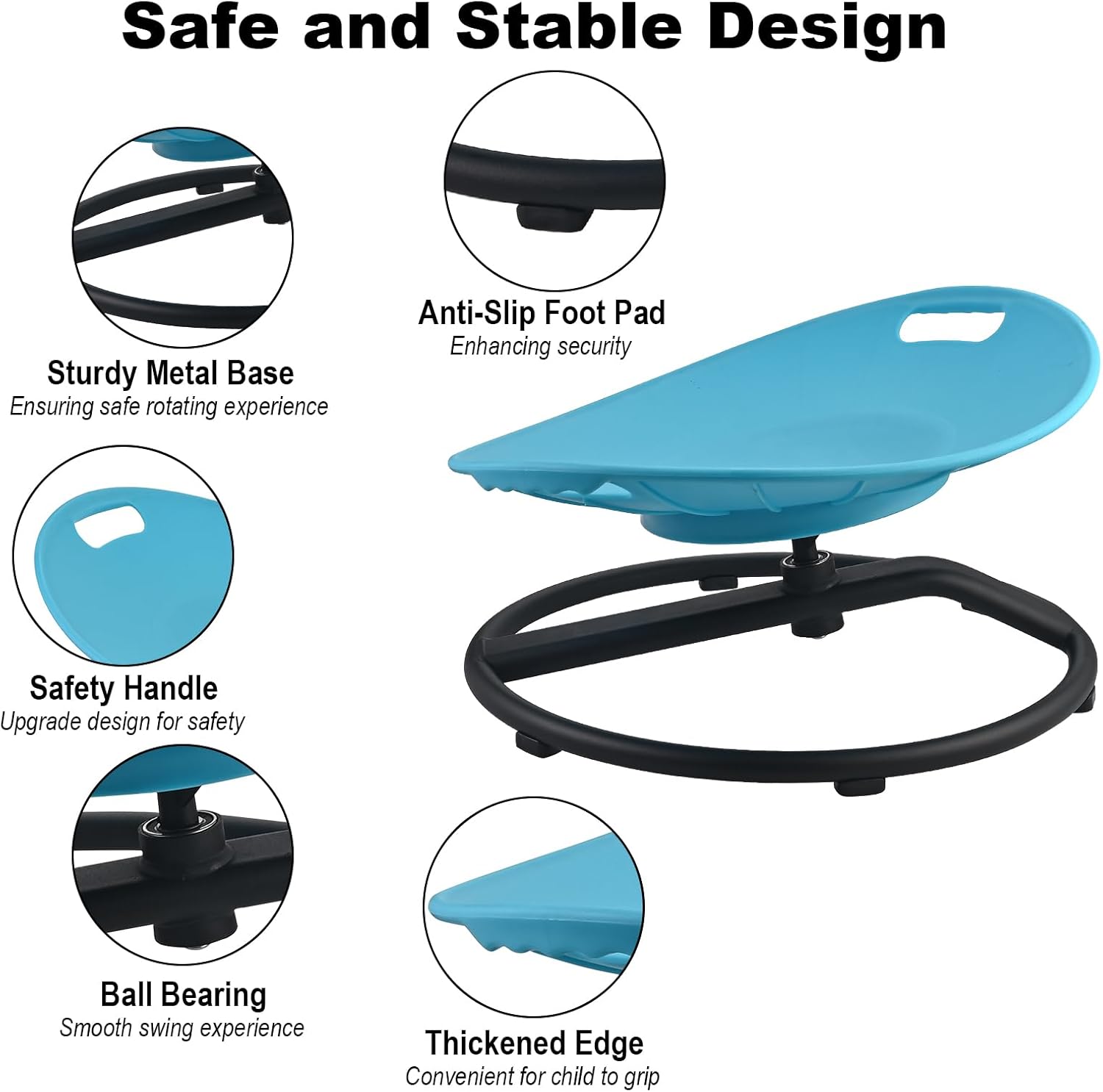 Spinning Chair for Autistic Kids, Sensory Swivel Chair with Safety Handles, 330LBS Weight Capacity, Spinning Toy for Kids Autism & ADHD Age 3+, Sensory Product for Body Balance