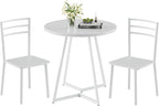 VECELO Small Round Dining Table Set for 2, Wood Tabletop with Strong Metal Frame, Modern Dinette with Chairs for Kitchen, Breakfast Nook Living Room, Pure White