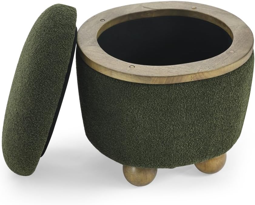 Round Storage Stool, Storage Stool with Storage Space and Cushioned seat, Ava...