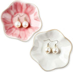 meekoo 2 Pcs Trinket Dishes for Jewelry Lotus Leaf Shape Ceramic Ring Holder Jewelry Tray Bowl Woman Gift for Mom Sister(Pink and White)