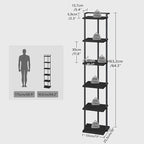 Bookshelf, 6-Tier Bookcase, Vertical Tall Narrow Book Shelf for Small Space, Open Storage Display Shelf with Stable Base & Anti-Tip Kits, for Living Room, Office, Study, Black BKBK11601
