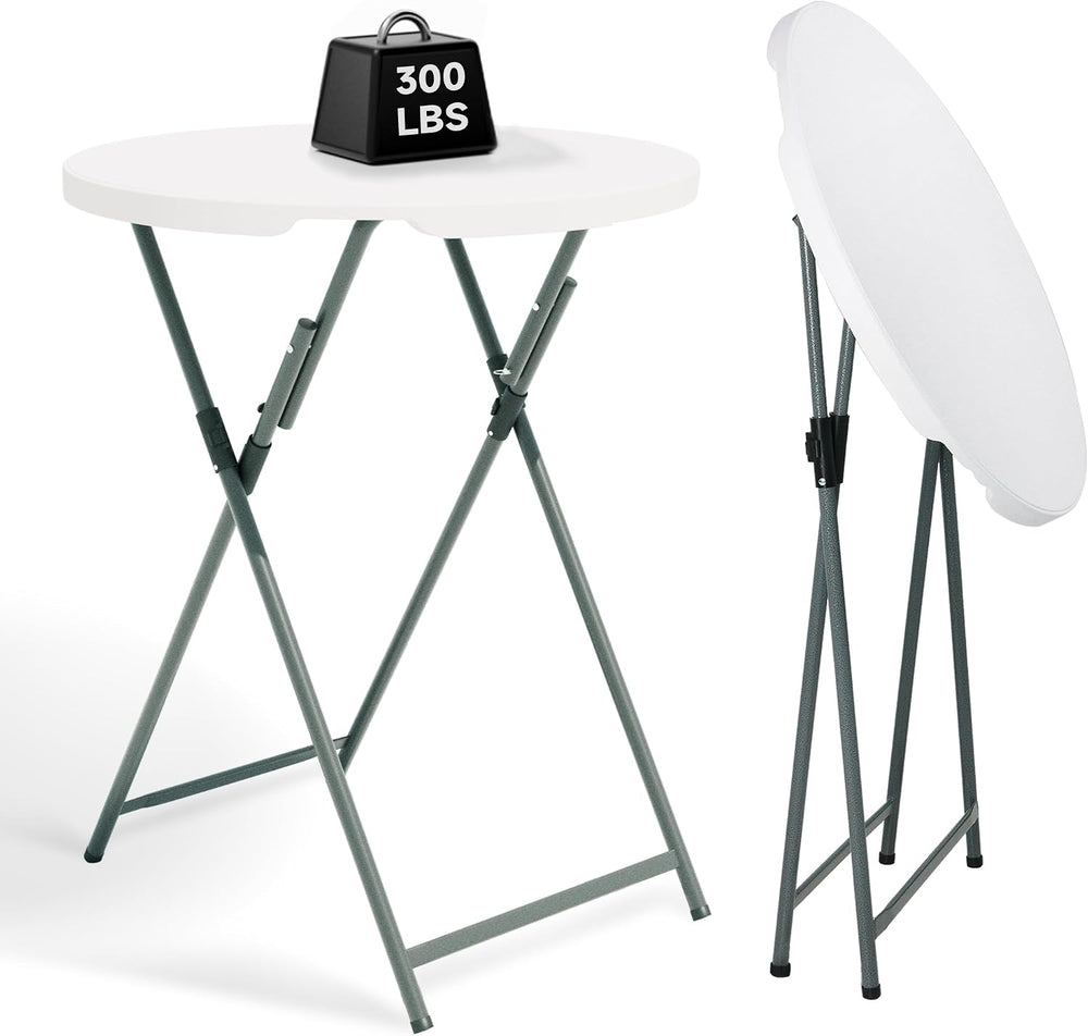 32" Round Folding Cocktail Table - HDPE Matrial Top with Steel Frame, St...