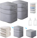 Comforter Storage Bag-Ultra Space Saving Large Self Compression Organizer for Comforters and Blanket,3-Layer Zipper Self-Compressing Organizer for Storage Bedding. (Gray, 2 Pack)