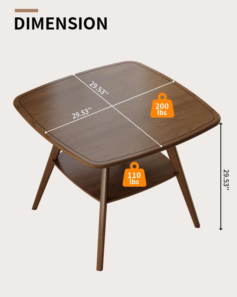 LKTART Small Dinner Table for 2, 29.5" Long Square Solid Wood Dining Tab...