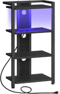 HOOBRO 4-Tier AV Media Stand with Charging Station and LED Light, Wooden Stereo Stand, Rack Audio Tower, Corner TV Stand, Entertainment Device, Black BB38UDCJ01