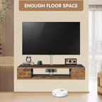 GHC Floating TV Stand, Wall Mounted Entertainment Center and Cabinet Shelf, TV Console with Storage, Media Console for DVD Player, Space-Saving Under TV Shelf for Bedroom (Rustic Brown)