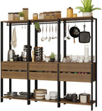 Madesa Kitchen Pantry Storage Rack with 6 Drawers and Hanging Spaces 82" L Multiuse Modular Cabinet for Kitchen Organization (Black/Brown)