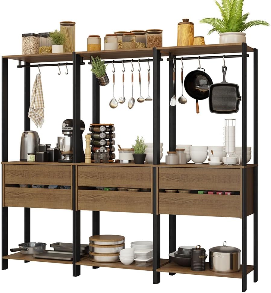 Madesa Kitchen Pantry Storage Rack with 6 Drawers and Hanging Spaces 82"...
