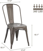 Devoko Metal Indoor-Outdoor Chairs Distressed Style Kitchen Dining Chairs Stackable Side Chair with Back Set of 4 (Gun)