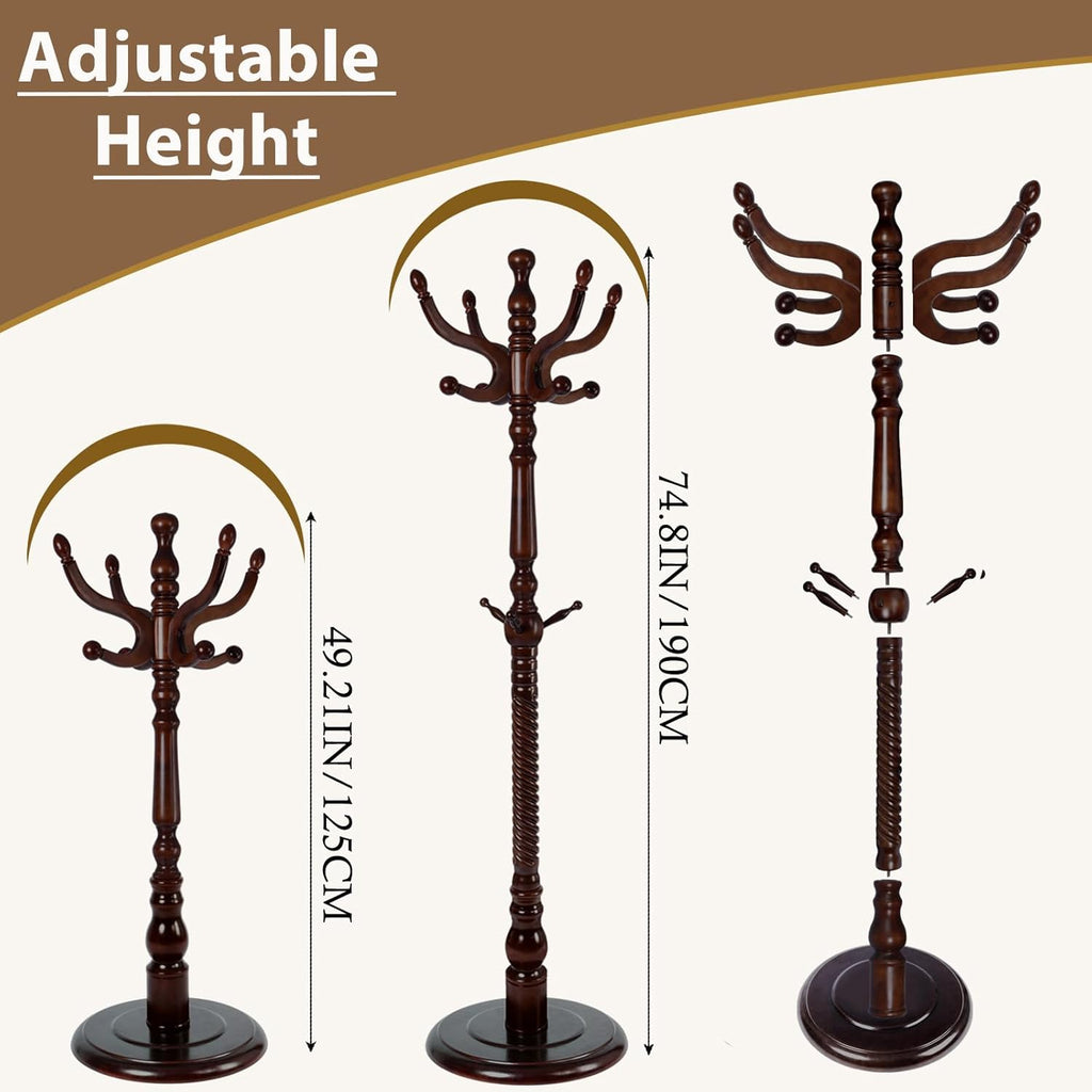 Solid Wooden Coat Rack Stand, Coat Racks Freestanding with 11 Hooks, Natural Birch Wood Coat stands with Triangle Base, Tree Coat Hanger Standing for Entryway Bedroom Office (Antique triangle)