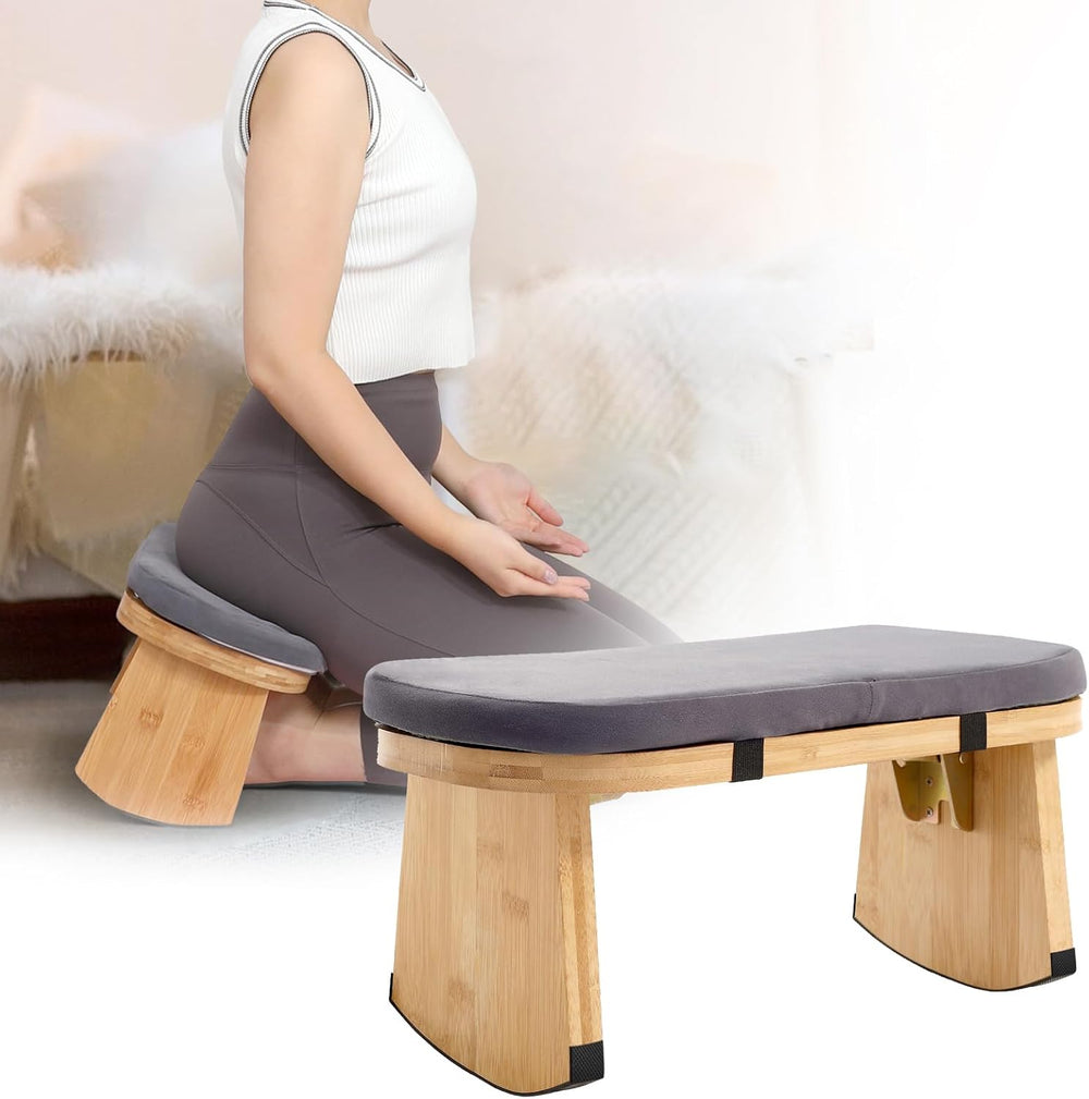 Meditation Bench, Folding Yoga Stool with Curved Bottom Edges