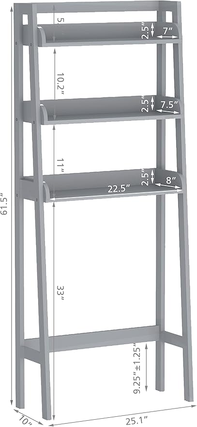 UTEX Over Toilet Bathroom Organizer, 3-Tier Above Toilet Storage Shelf Rack, Bathroom Shelves Over Toilet (Gray)