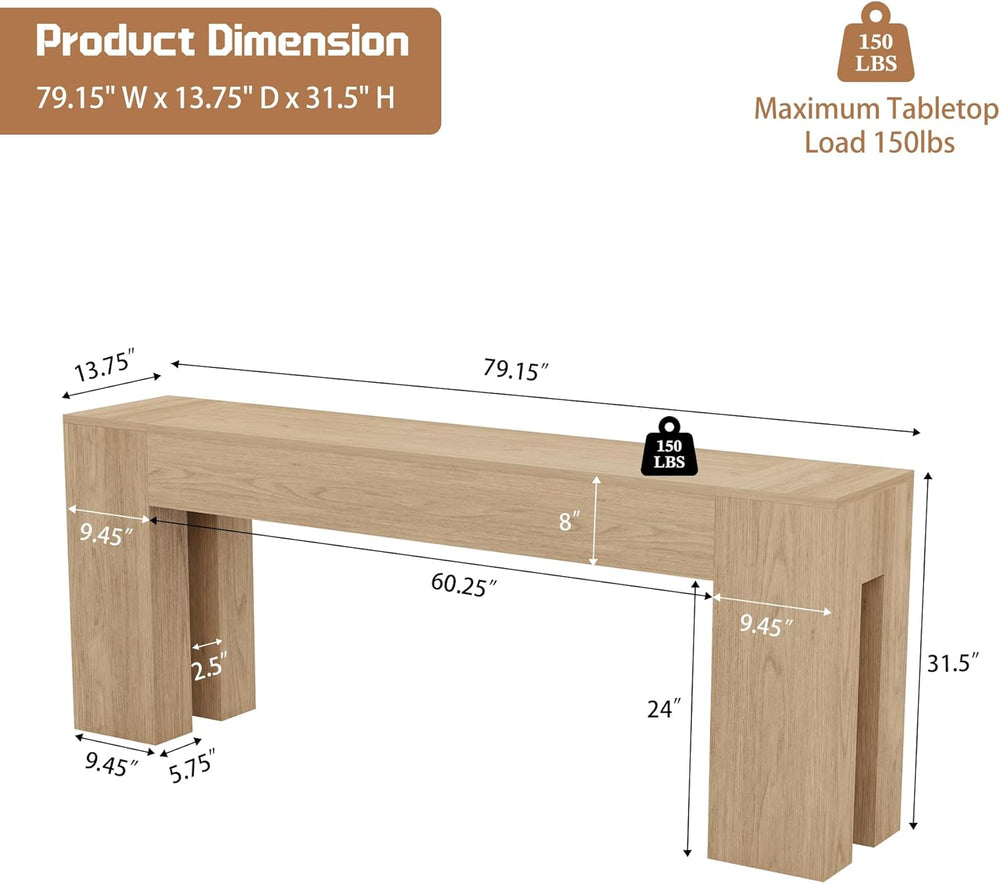 Extra Long 79" Light Oak Wood Console Table for Entryway, Farmhouse Sofa...