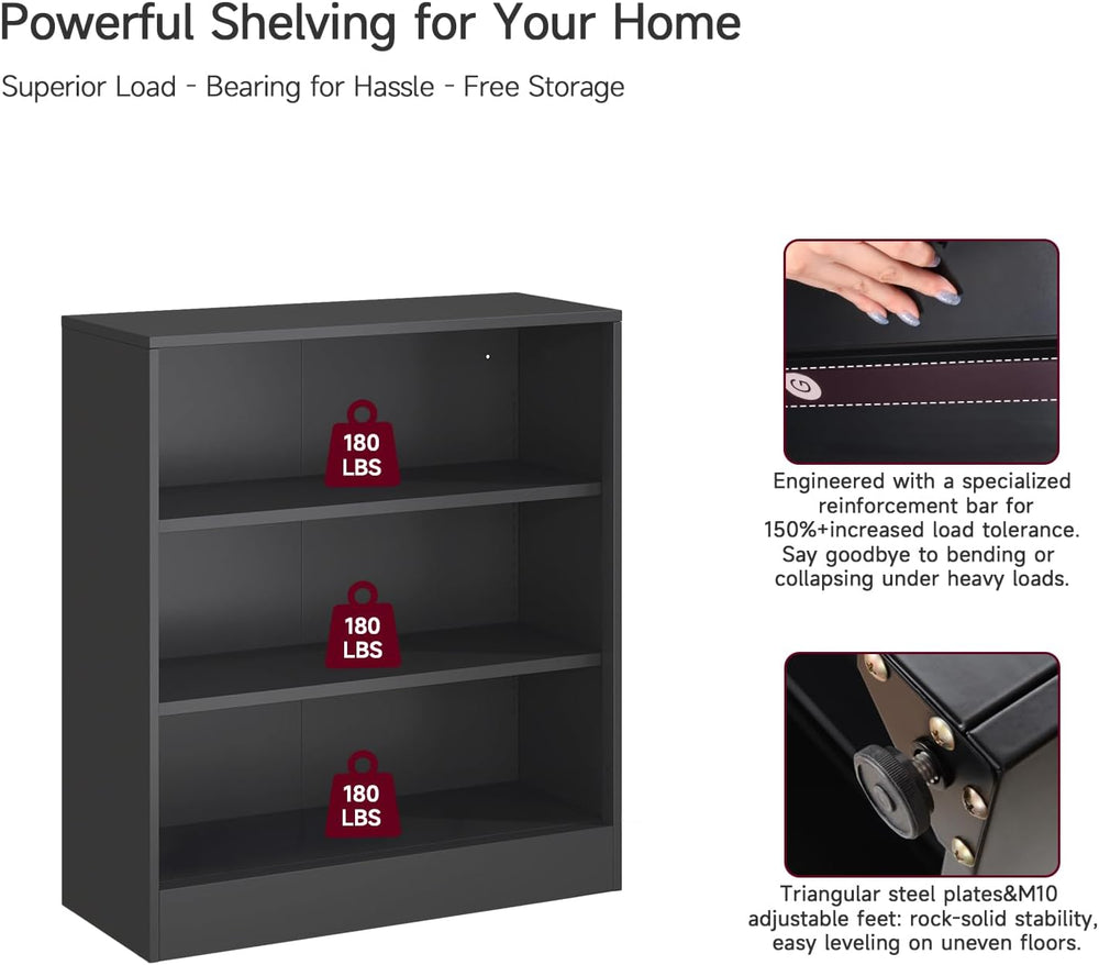 Metal Open Bookshelf, 3 Tier Black Office Shelves, Small Bookshelf Bookcase |...