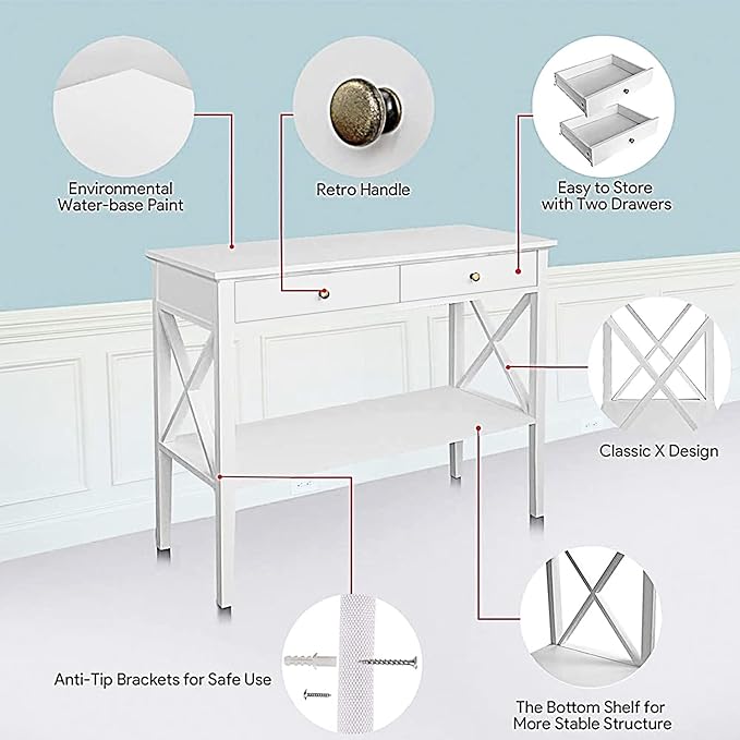 ChooChoo Console Table with Drawers, Narrow Wood Accent Sofa Table Entryway T...