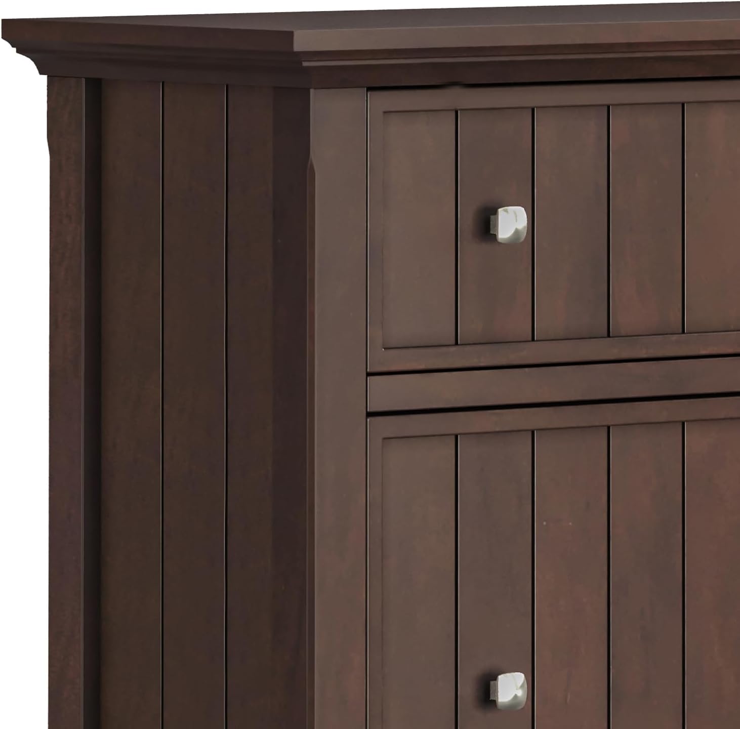 SIMPLIHOME Acadian 2-Seater Storage Bench and Cabinet Set in Brunette Brown