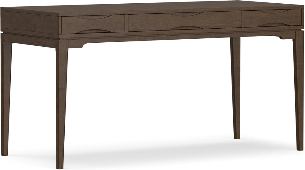 SIMPLIHOME Harper 60" Wide Solid Wood Writing Desk in Walnut Brown