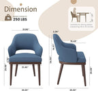 Wooden Dining Chairs Set of 2, Modern Fabric Upholstered Dining Room Chair, Kitchen Side Chairs, Farmhouse Dinner Chair with Open Back for Kitchen, Blue