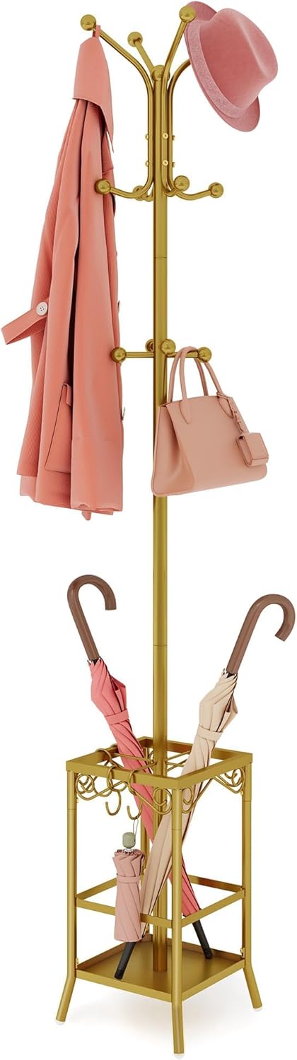 Hoctieon Coat Rack Freestanding, Coat Tree with Umbrella Holder