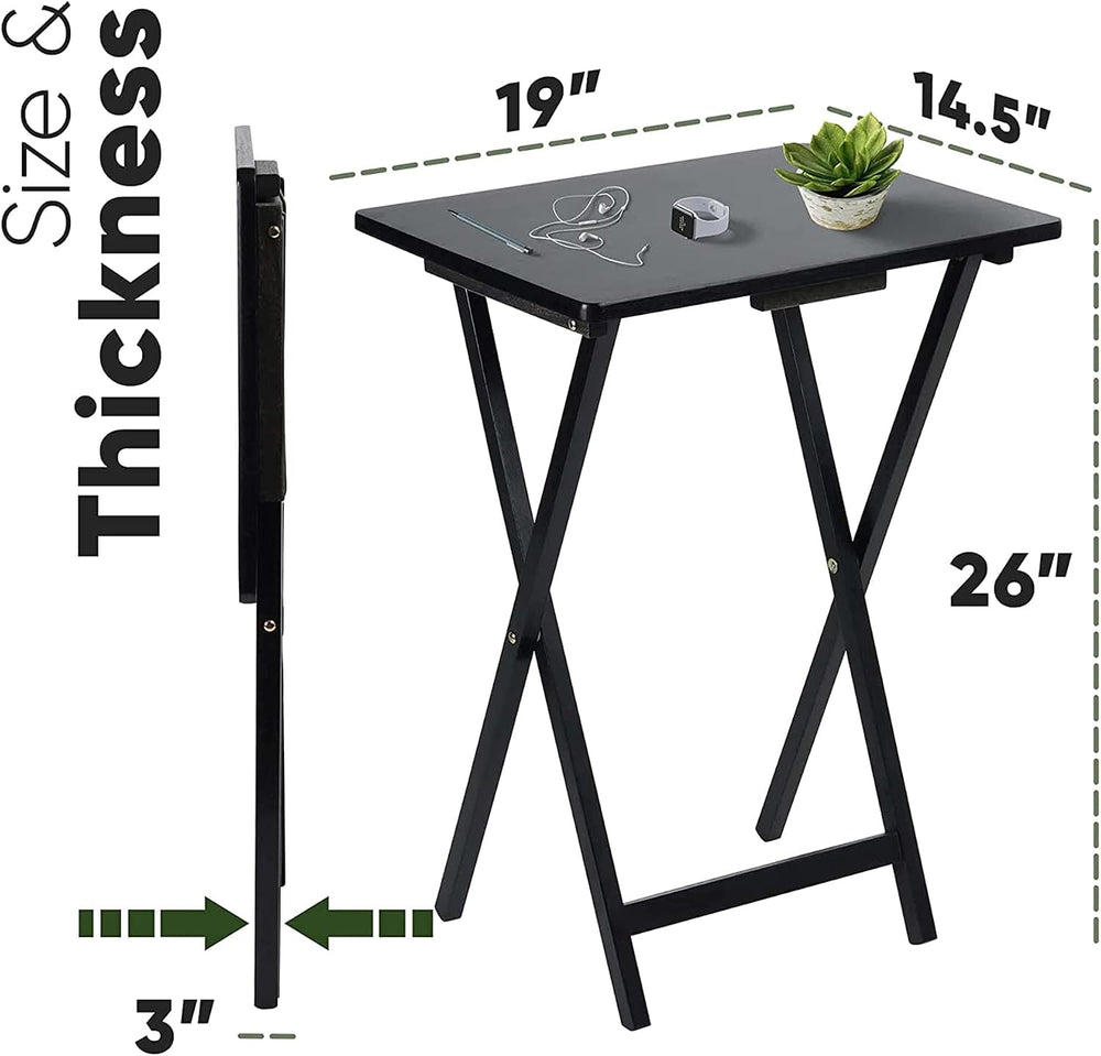 PJ Wood - Folding TV Tray Table Set of 2 - Black Collapsible Snack Tables | S...