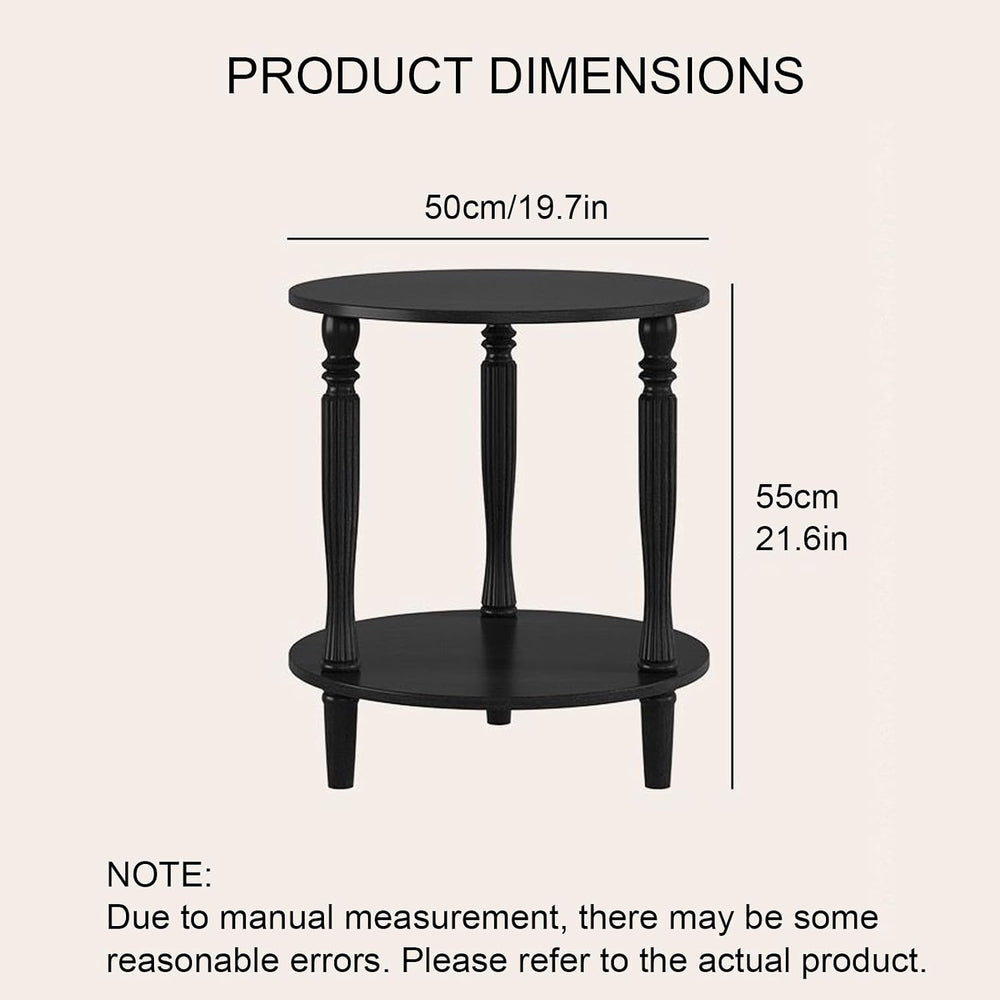 Round Side Table with Roman Column Legs, 2 Tier Sofa End Table with Storage,A...