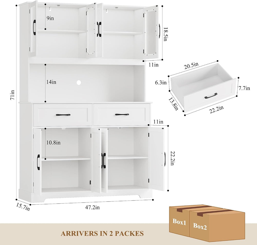 BOTLOG 71" Large Pantry Storage Cabinet with Microwave Stand | Tall Hutc...