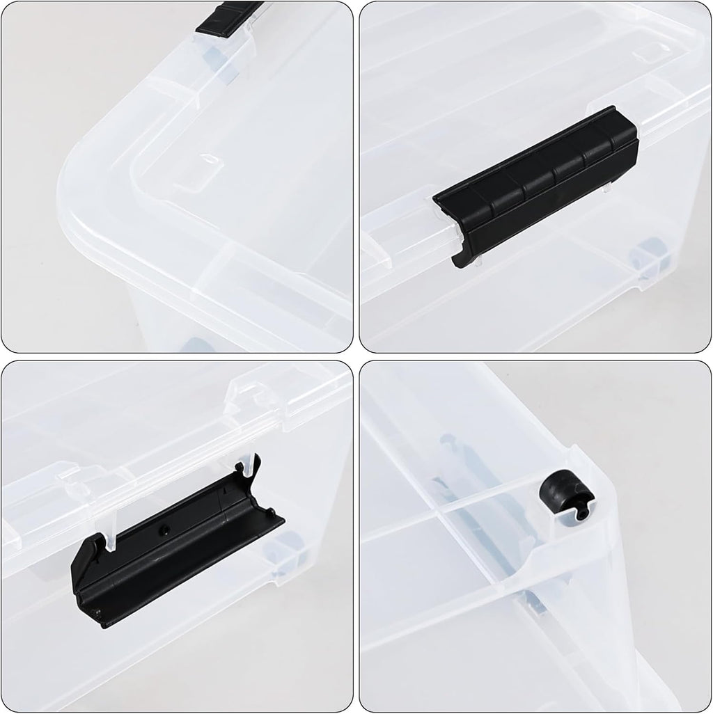 4-Pack 25 Quart Large Plastic Underbed Clothes Storage Containers Bins, Wheeled Latching Box with Lids for Closet Organizers Shoes Underbed, Clear
