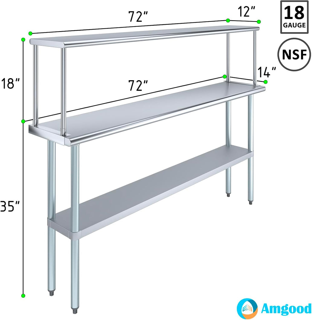 Stainless Steel Work Table with Wide Single Tier Overshelf | Metal Kitchen Pr...