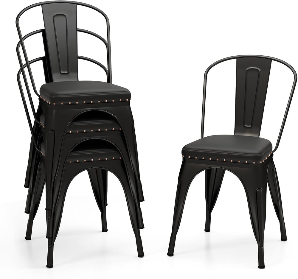 GIANTEX Metal Dining Chairs Set of 4, Stackable Armless Kitchen Side Chair wi...