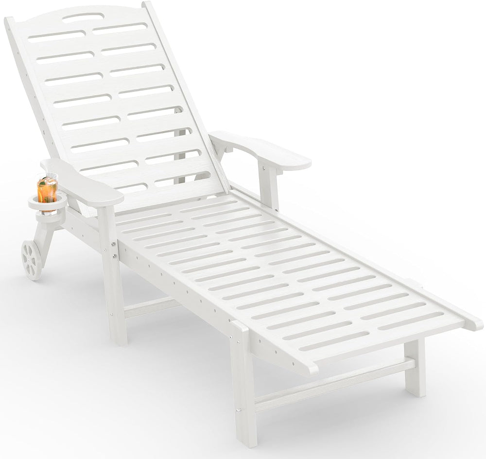 Ciokea Outdoor Chaise Lounge Chair, 5-Position Adjustable, White | HDPE All-W...