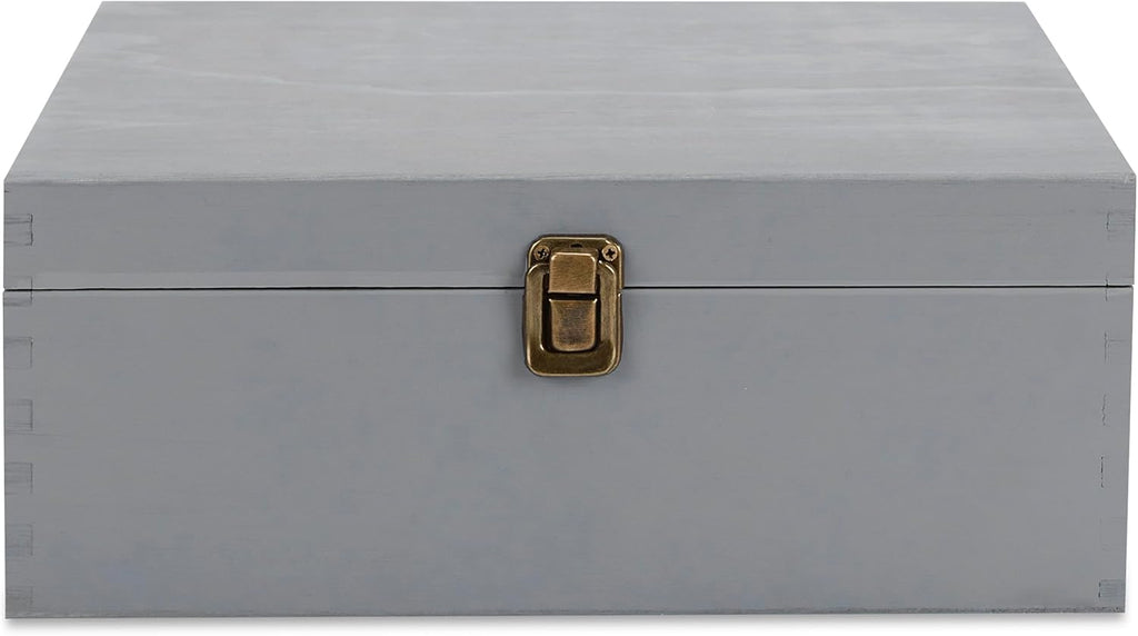 makerflo Large Grey Pine Wood Memory Box with Black Felt Inside, Hinged with Clasp, Keepsake Wooden Box Ideal for Craft and Personalization (Laser Engraving, Epoxy, UV DTF, and Vinyl) – Pack of 1