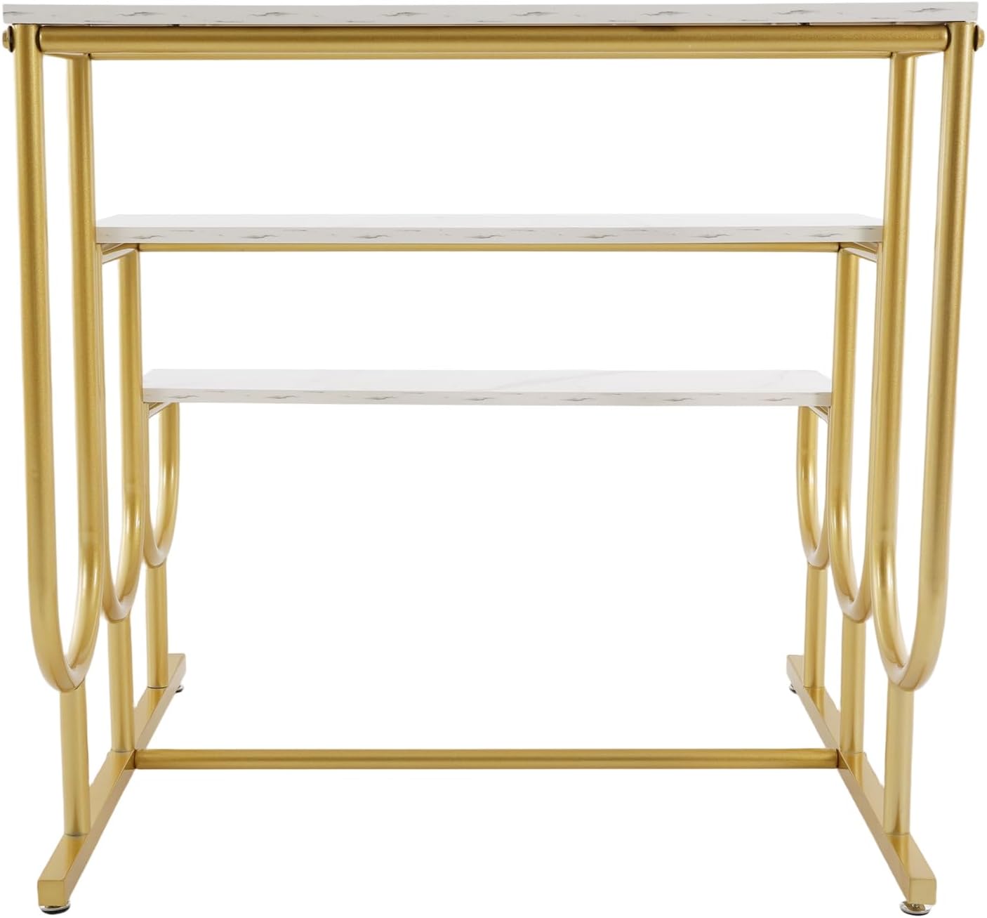 Metal Shoe Handbag Display Stand, 3 Tier Heavy Duty Display Riser Shelf, Modern Retail Display Table, Carbon Steel and Solid Wood, Gold