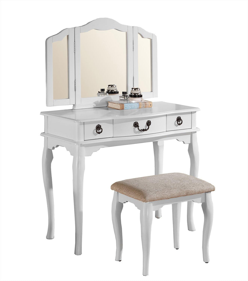 Poundex PDEX-F4094 Bobkona Susana Tri-Fold Mirror Vanity Table with Stool Set...