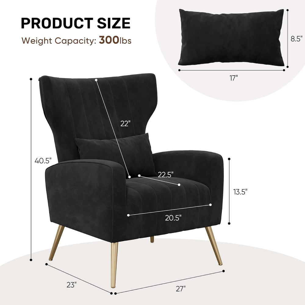 Nebuaegis Black Velvet Accent Chair Set of 2, Wingback Chair for Living Room,...