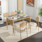 COSVALVE Boho Dining Chairs Set of 4 with Rattan Back, Upholstered Cane Seats, Metal Legs - Perfect for Dinner, Living Room, or Reception Area